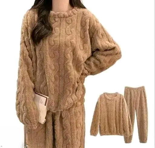 Women’s Cozy Plush Winter Loungewear Set | Soft & Warm 2-Piece Nightwear