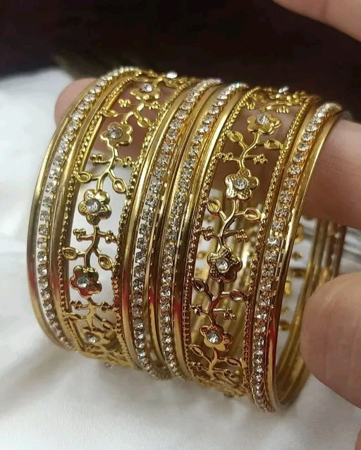 Designer Golden Crystal Bangles for Women | Premium Stone Studded Kada Set for Weddings & Parties