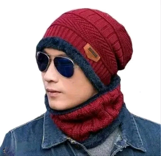 Winter Woolen Beanie Cap with Fleece Face Cover | Warm & Stylish for Men