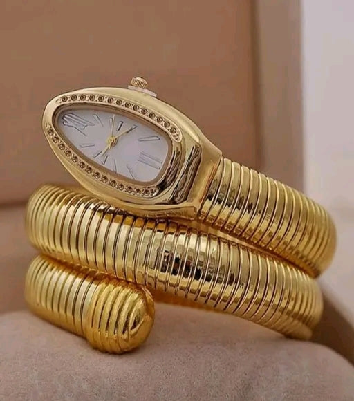 Luxury Gold Snake Coil Bracelet Watch for Women – Premium Fashion Wristwatch
