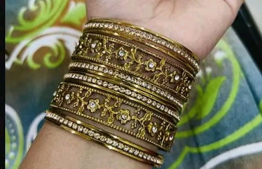 Designer Golden Crystal Bangles for Women | Premium Stone Studded Kada Set for Weddings & Parties