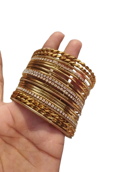 Designer Golden Crystal Bangles for Women | Premium Stone Studded Kada Set for Weddings & Parties