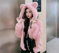 Winter Teddy Bear Hoodie Jacket for Women – Soft Plush Warm Brown Fur Coat