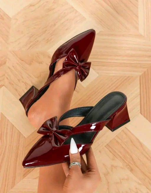 Women's Maroon Glossy Block Heel Slingback Sandals | Stylish Party Wear Heels