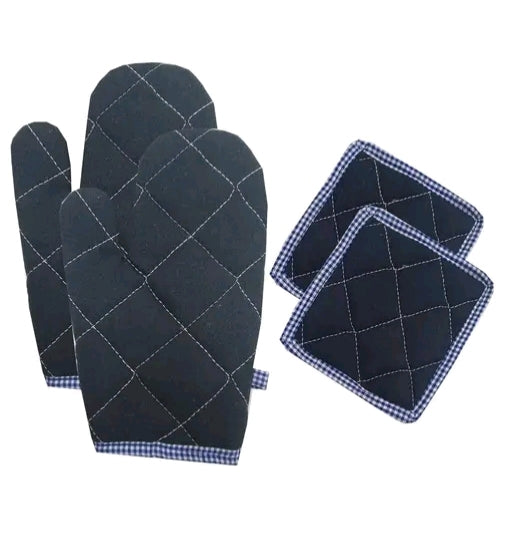 Heat Resistant Oven Gloves for Kitchen | Quilted Cotton Pot Holders Mitts for Cooking & Baking