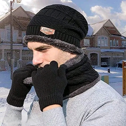 Winter Woolen Beanie Cap with Fleece Face Cover | Warm & Stylish for Men