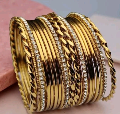Designer Golden Crystal Bangles for Women | Premium Stone Studded Kada Set for Weddings & Parties