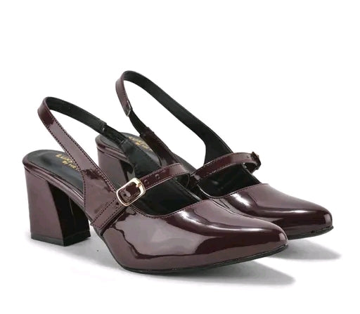 Women's Maroon Glossy Block Heel Slingback Sandals | Stylish Party Wear Heels