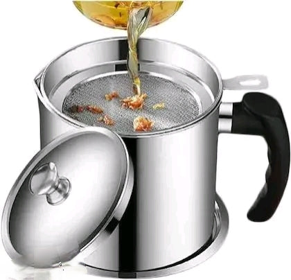 Stainless Steel Oil Storage Pot with Strainer | Grease Filter Container for Kitchen Frying & Cooking