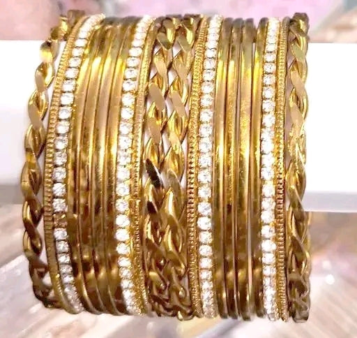Designer Golden Crystal Bangles for Women | Premium Stone Studded Kada Set for Weddings & Parties