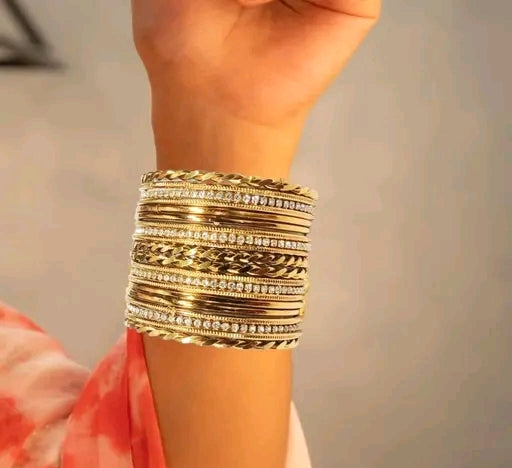 Designer Golden Crystal Bangles for Women | Premium Stone Studded Kada Set for Weddings & Parties