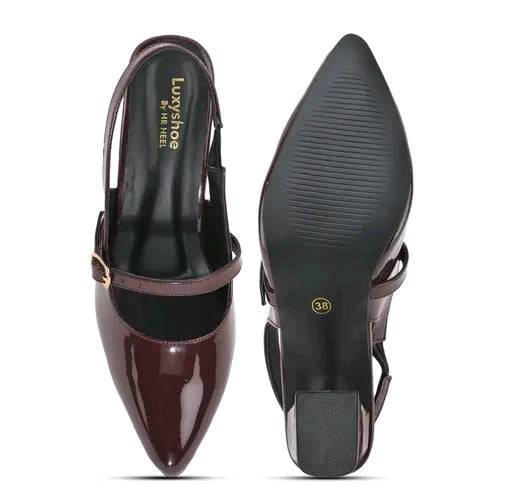 Women's Maroon Glossy Block Heel Slingback Sandals | Stylish Party Wear Heels