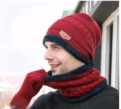 Winter Woolen Beanie Cap with Fleece Face Cover | Warm & Stylish for Men