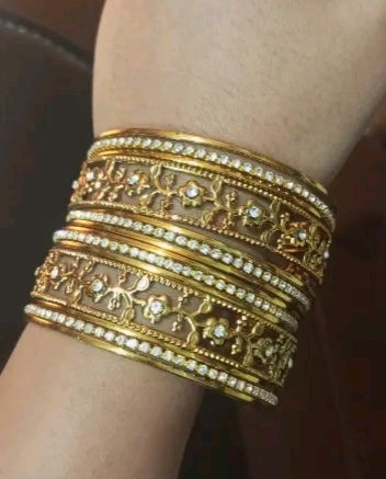 Designer Golden Crystal Bangles for Women | Premium Stone Studded Kada Set for Weddings & Parties