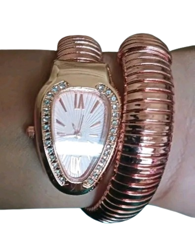 Luxury Gold Snake Coil Bracelet Watch for Women – Premium Fashion Wristwatch Rose gold colour