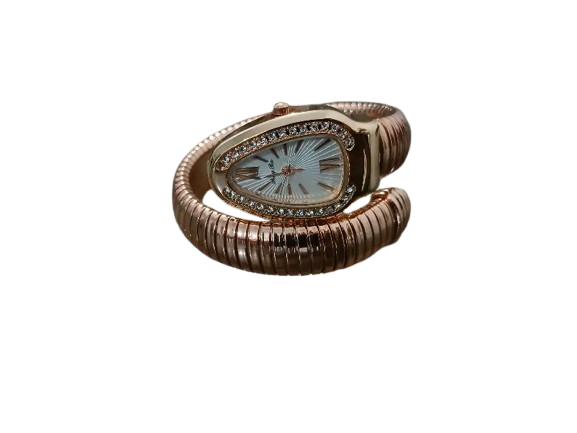 Luxury Gold Snake Coil Bracelet Watch for Women – Premium Fashion Wristwatch Rose gold colour
